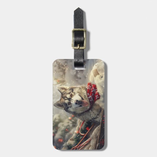 Siberische Husky Hond Kerstfeest Bagagelabel (Voorkant verticaal)