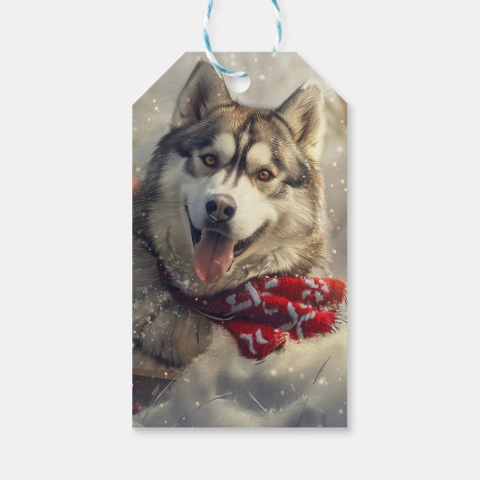 Siberische Husky Hond Kerstfeest Cadeaulabel (Achterkant)