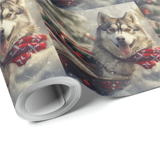 Siberische Husky Hond Kerstfeest Cadeaupapier (Rol Hoek)