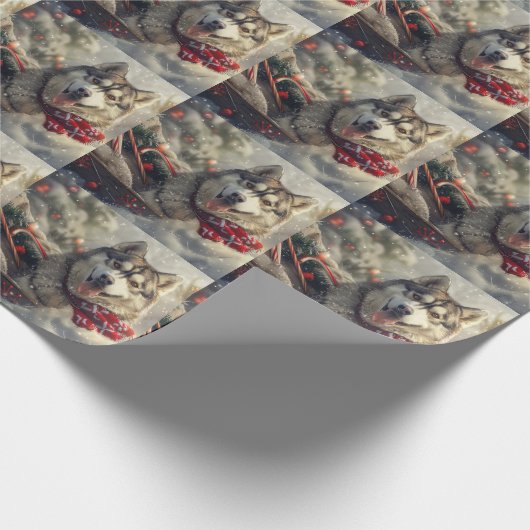Siberische Husky Hond Kerstfeest Cadeaupapier (Hoek)