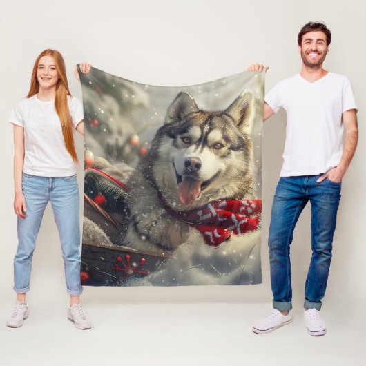 Siberische Husky Hond Kerstfeest Fleece Deken (In situ)