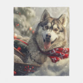Siberische Husky Hond Kerstfeest Fleece Deken (Voorkant)