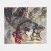 Siberische Husky Hond Kerstfeest Fleece Deken (Voorkant (Horizontaal))