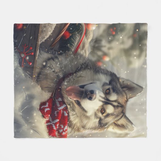 Siberische Husky Hond Kerstfeest Fleece Deken (Voorkant (Horizontaal))