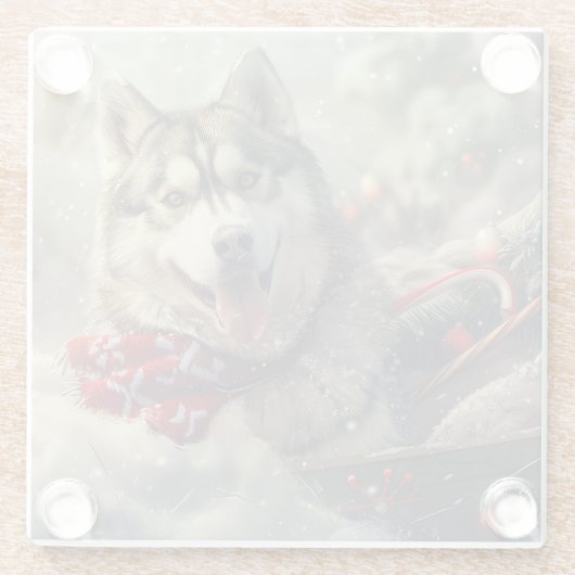 Siberische Husky Hond Kerstfeest Glazen Onderzetter (Achterkant)