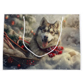 Siberische Husky Hond Kerstfeest Groot Cadeauzakje (Voorkant)
