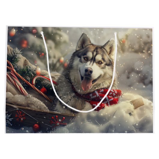 Siberische Husky Hond Kerstfeest Groot Cadeauzakje (Achterkant)