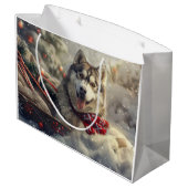 Siberische Husky Hond Kerstfeest Groot Cadeauzakje (Achterkant Gekanteld)