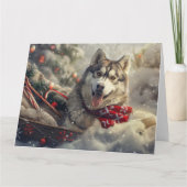Siberische Husky Hond Kerstfeest Kaart (Voorkant)