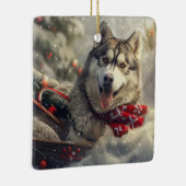 Siberische Husky Hond Kerstfeest Keramisch Ornament (Rechts)