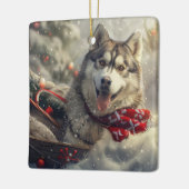 Siberische Husky Hond Kerstfeest Keramisch Ornament (Links)