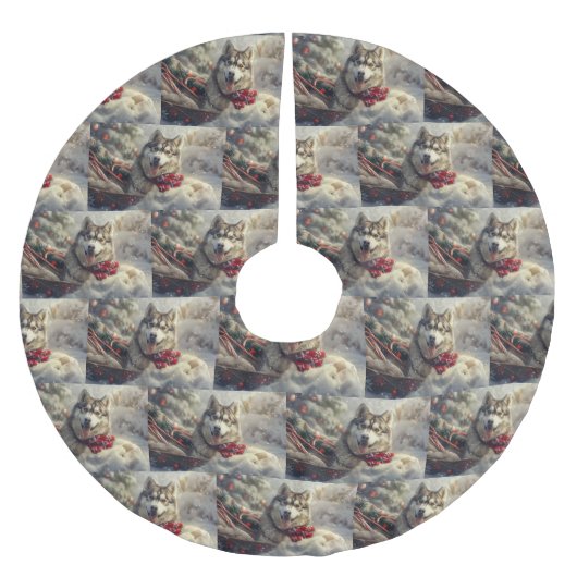 Siberische Husky Hond Kerstfeest Kerstboom Rok (Voorkant)