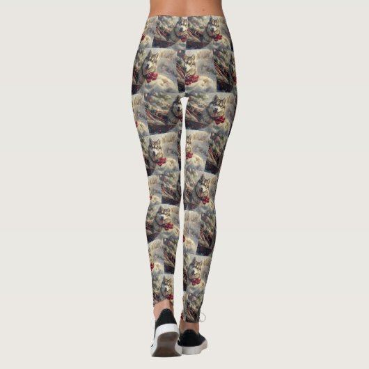 Siberische Husky Hond Kerstfeest Leggings (Achterkant)