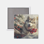Siberische Husky Hond Kerstfeest Magneet (Voorkant / Achterkant)