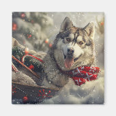 Siberische Husky Hond Kerstfeest Magneet (Voorkant)