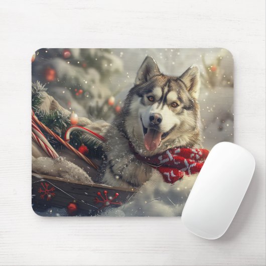 Siberische Husky Hond Kerstfeest Muismat (Met muis)