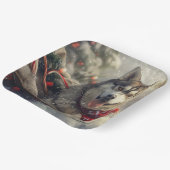 Siberische Husky Hond Kerstfeest Papieren Bordje (Gebogen)