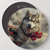 Siberische Husky Hond Kerstfeest Ronde Button 6,0 Cm (Voorkant /achterkant)