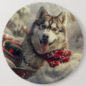 Siberische Husky Hond Kerstfeest Ronde Button 6,0 Cm (Voorkant)