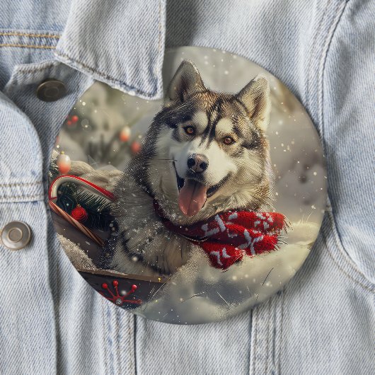 Siberische Husky Hond Kerstfeest Ronde Button 6,0 Cm (In situ)