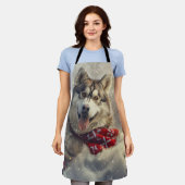 Siberische Husky Hond Kerstfeest Schort (Gedragen)