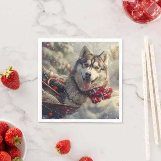 Siberische Husky Hond Kerstfeest Servet (Insitu)