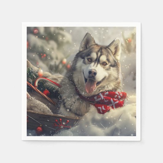 Siberische Husky Hond Kerstfeest Servet (Voorkant)