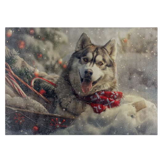 Siberische Husky Hond Kerstfeest Snijplank (Voorkant)