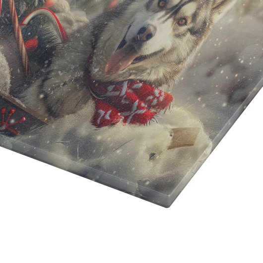 Siberische Husky Hond Kerstfeest Snijplank (Hoek)