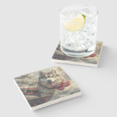 Siberische Husky Hond Kerstfeest Stenen Onderzetter (Zijkant)