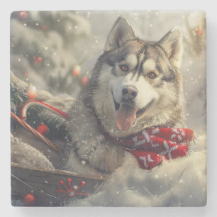 Siberische Husky Hond Kerstfeest Stenen Onderzetter