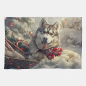 Siberische Husky Hond Kerstfeest Theedoek (Horizontaal)