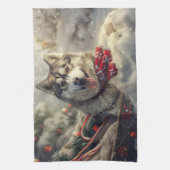 Siberische Husky Hond Kerstfeest Theedoek (Verticaal)