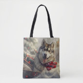 Siberische Husky Hond Kerstfeest Tote Bag (Voorkant)
