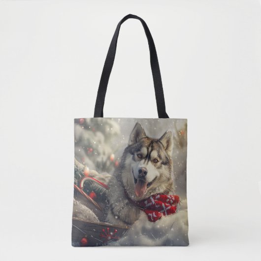 Siberische Husky Hond Kerstfeest Tote Bag (Voorkant)