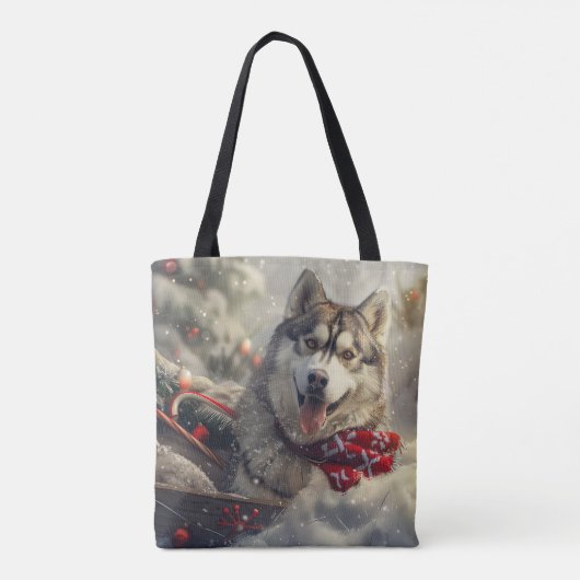 Siberische Husky Hond Kerstfeest Tote Bag (Achterkant)