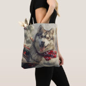 Siberische Husky Hond Kerstfeest Tote Bag (Dichtbij)