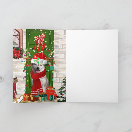 Siberische Husky Hond Kerstm Groetkaart Kaart (Binnen)