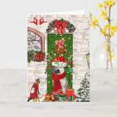 Siberische Husky Hond Kerstm Groetkaart Kaart (Gele Bloem)