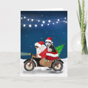 Siberische Husky Hond Kerstman Santa Claus   Kaart