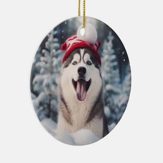 Siberische Husky Hond Kerstmis Keepsake Keramisch Ornament (Rechts)