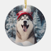 Siberische Husky Hond Kerstmis Keepsake Keramisch Ornament (Voorkant)