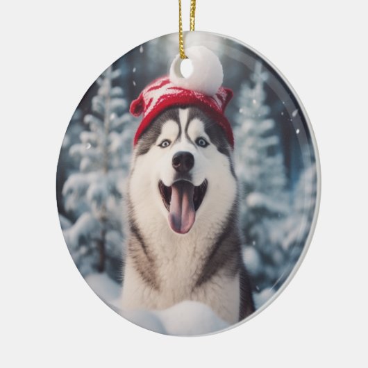 Siberische Husky Hond Kerstmis Keepsake Keramisch Ornament (Links)