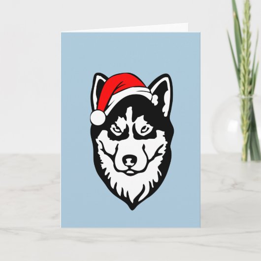 Siberische Husky Hond Kerstmis Santa Hoed Feestdagen Kaart (Voorkant)