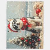 Siberische Husky Hond Kerstmis Vintage Strand Fleece Deken (Voorkant)