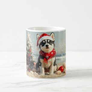 Siberische Husky Hond Kerstmis Vintage Strand Koffiemok