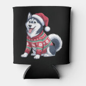 Siberische Husky Hond Lelijke Trui Kerstman Hoed K Blikjeskoeler (Voorkant)