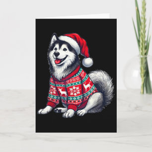Siberische Husky Hond Lelijke Trui Kerstman Hoed K Kaart