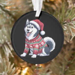 Siberische Husky Hond Lelijke Trui Kerstman Hoed K Ornament