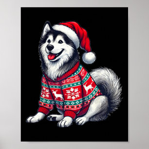 Siberische Husky Hond Lelijke Trui Kerstman Hoed K Poster